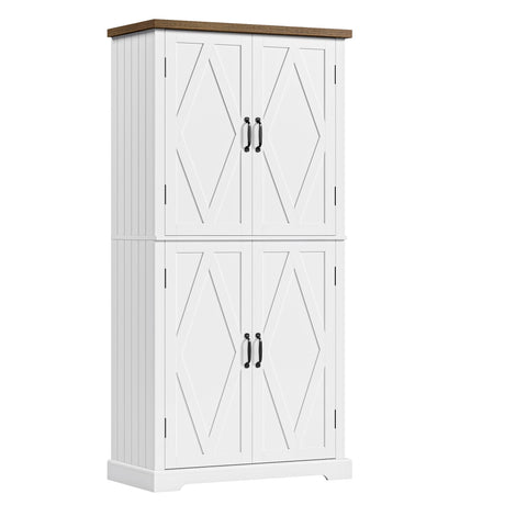 HOSTACK 64" Modern Farmhouse Pantry Cabinet with Adjustable Shelves and 4 Doors HOSTACK