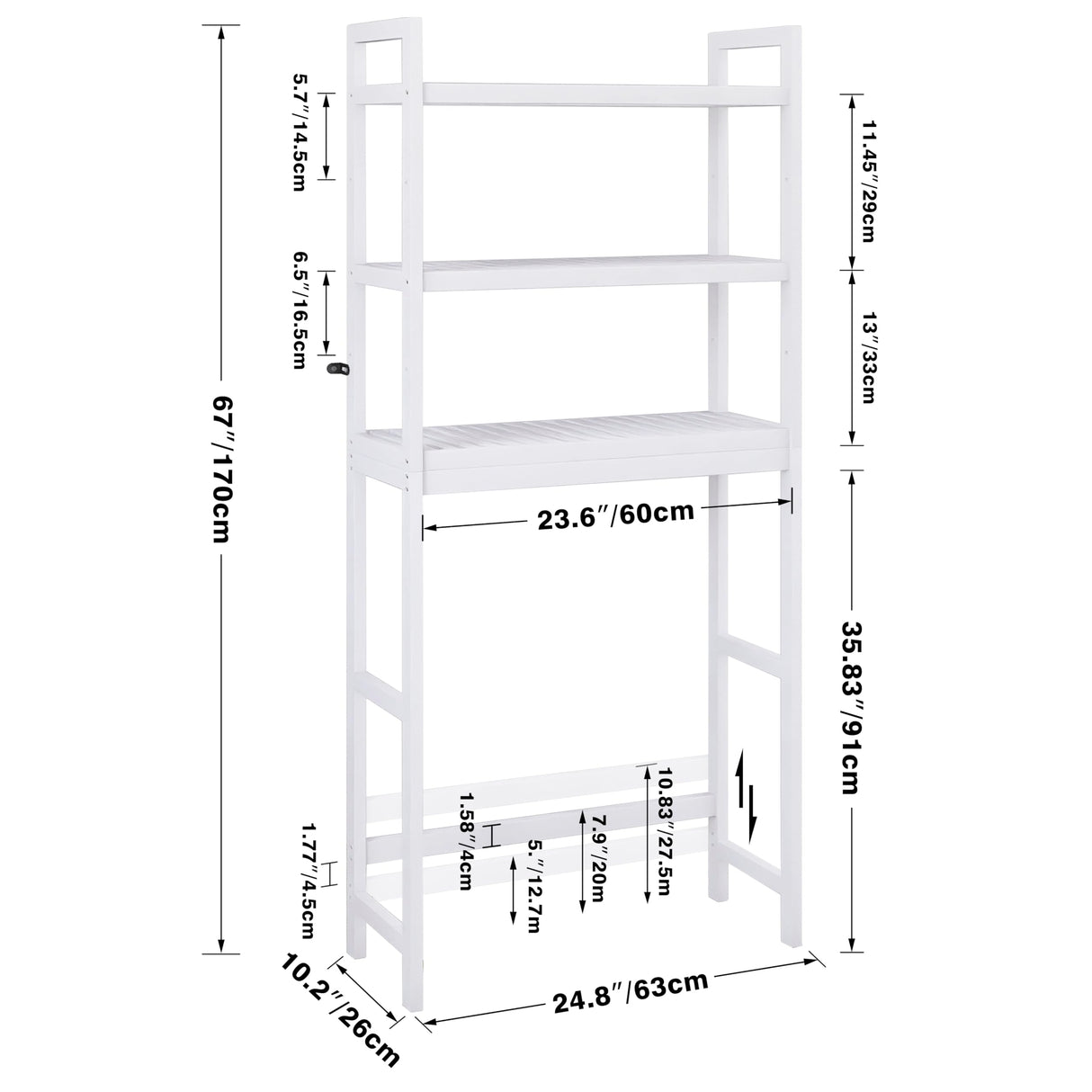 SMIBUY Bathroom Storage Shelf, Bamboo Over-The-Toilet Organizer Rack, Freestanding Toilet Space Saver with 3-Tier Adjustable Shelves (White) SMIBUY