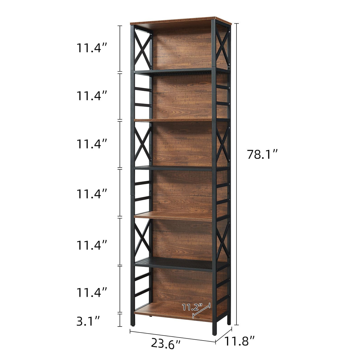 HOMBAZAAR 7 Tier Bookshelf, 78 Inch Tall Rustic Bookshelf with Metal Frame, Industrial Heavy Duty Bookshelves and Bookcases, Open Book Shelf for Office, Living Room and Library, Brown HOMBAZAAR