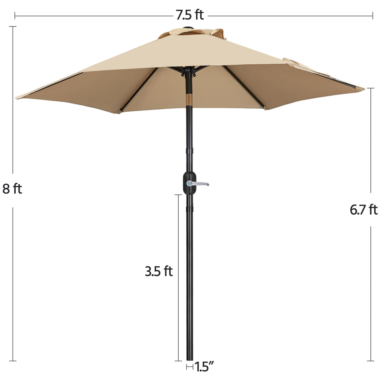 Yaheetech Outdoor Patio Umbrella, 7.5ft Table Market Umbrella with Push Button Tilt and Crank & Sturdy Ribs UV Protection for Garden, Deck, Backyard, Pool, Tan Yaheetech