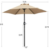 Yaheetech Outdoor Patio Umbrella, 7.5ft Table Market Umbrella with Push Button Tilt and Crank & Sturdy Ribs UV Protection for Garden, Deck, Backyard, Pool, Tan Yaheetech