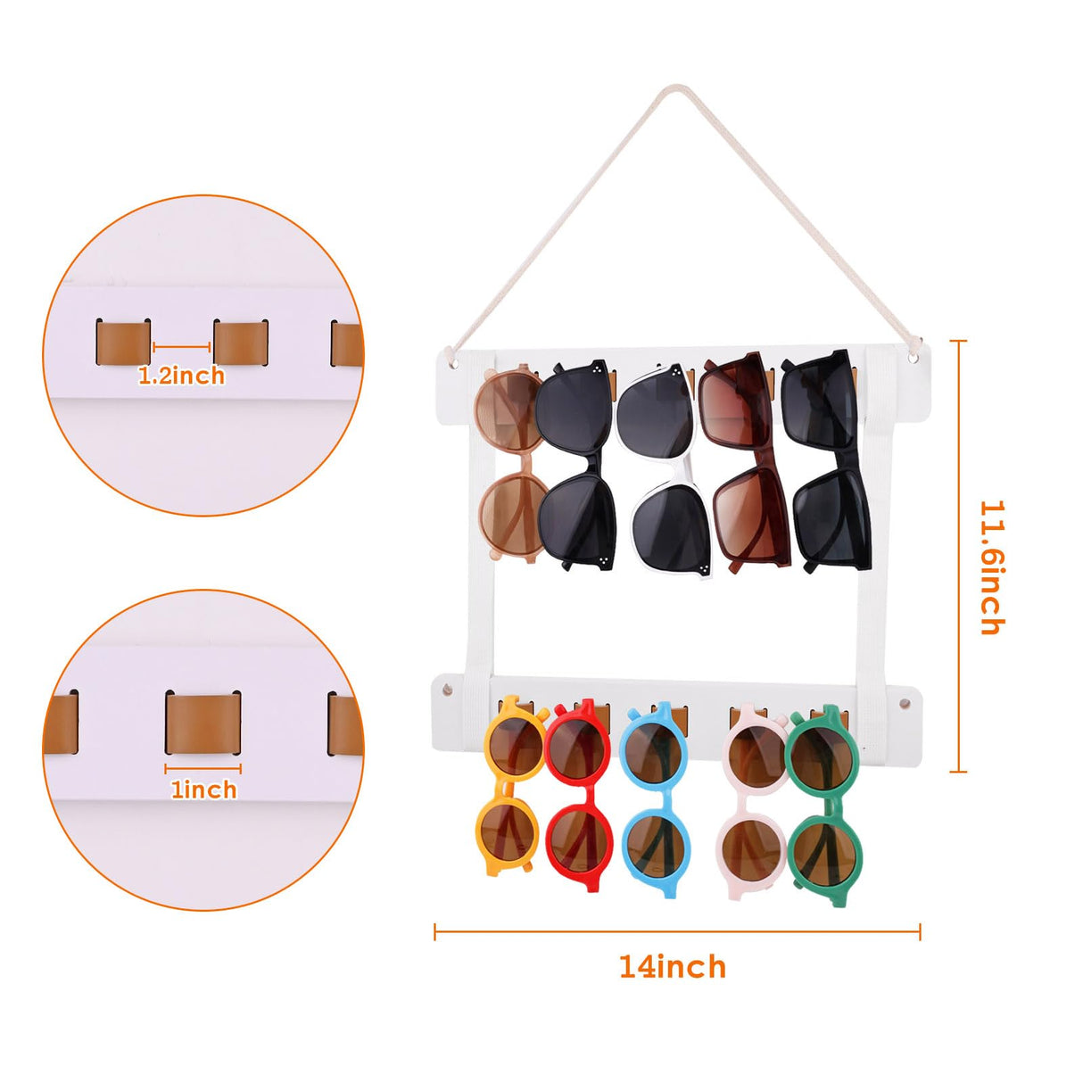 chiduerm Sunglasses Organizer Wood Storage Eye Glasses Holder for Home Wall Mounted,Sunglasses Rack Home Wall Hanging Storage Organizer (2pcs White) chiduerm