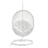 Modway Hide Wicker Rattan Outdoor Patio Porch Lounge Egg Swing Chair Set with Stand in White Modway