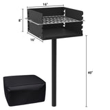 Toriexon Park Grill with Stainless Steel Cooking Grate, Heavy Duty Park Style Charcoal Grill with Grill Cover, Outdoor Park Grill for Backyard, Camping, 16'' L x 16'' W x 8'' H Toriexon