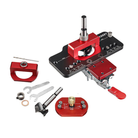 TYDEEY 35mm Concealed Hinge Jig Kit for Cabinet Door Hinge Installation: Heavy Duty Cabinet Hardware Jig Tool with Drill Jig, Door Hinge Router Template, and Hole Cutter for Easy Bore Hinge Boring Tydeey