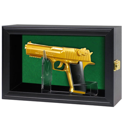 COMSREV Single Handgun Pistol Revolver Gun Display Case Wall Mount Lockable Black Felt Wood Cabinet w/ 98% UV Protection Acrylic Clear Door Gun Shadow Box Stand Rack Holder