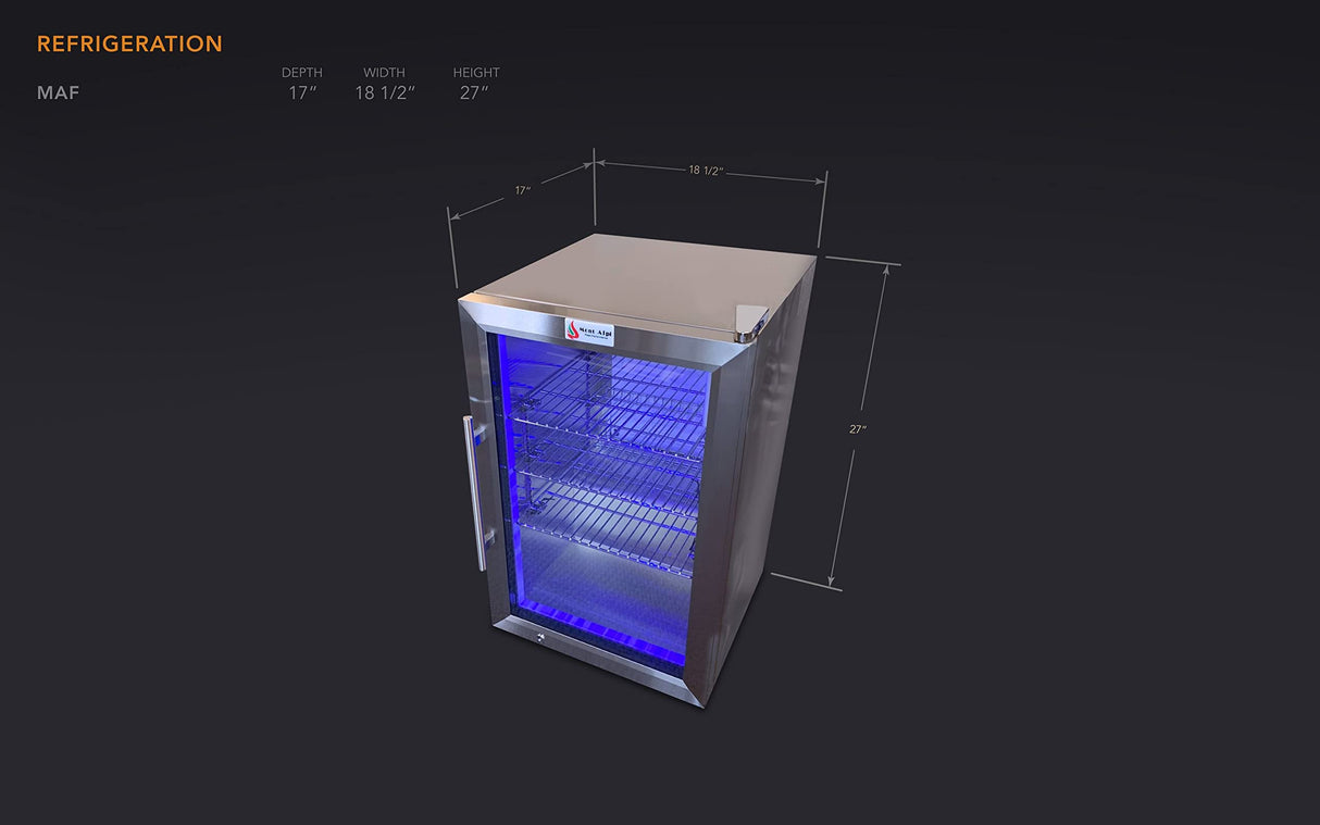 Mont Alpi MAF 2.7 Cubic Ft Stainless Steel Portable Outdoor Rated Glass Door Compact Temperature Adjustable Lockable Refrigerator Beverage & Wine Cooler Module w/ 3 Adjustable Racks + Blue Lighting Mont Alpi
