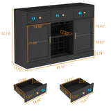 Auromie Wine Bar Cabinet with LED Light, Home Coffee Cabinet with Wine and Glass Rack, Kitchen Buffet Sideboard with Storage Drawers & Adjustable Shelves, Modern Liquor Cabinet with Glass Door (Black) Auromie