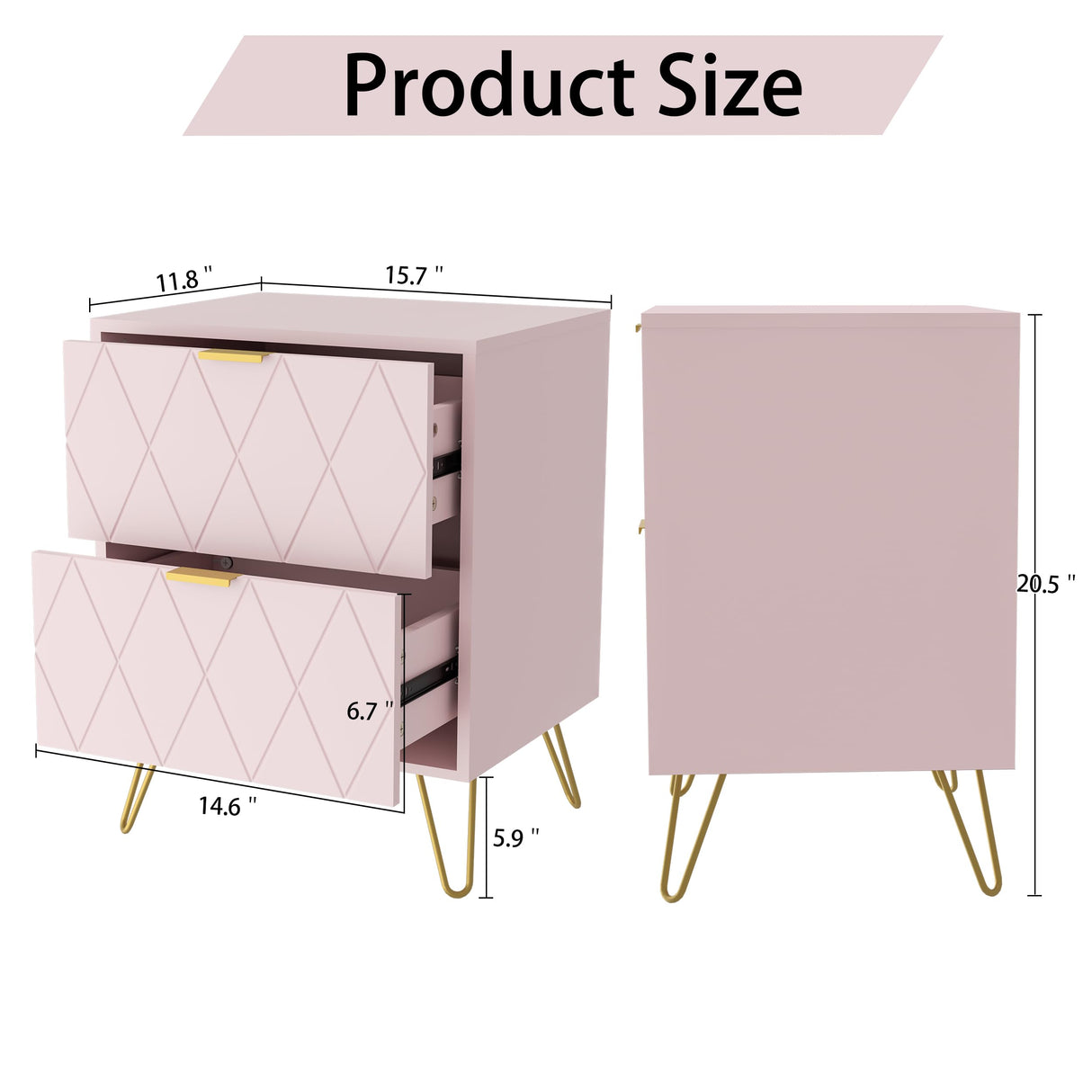 Anbuy 9 Drawer Dresser and Night stand Sets for Bedroom, Two Drawers Nightstand Set of 2 & 9 Drawer Dresser Combo 3 Pieces (Pink) Anbuy