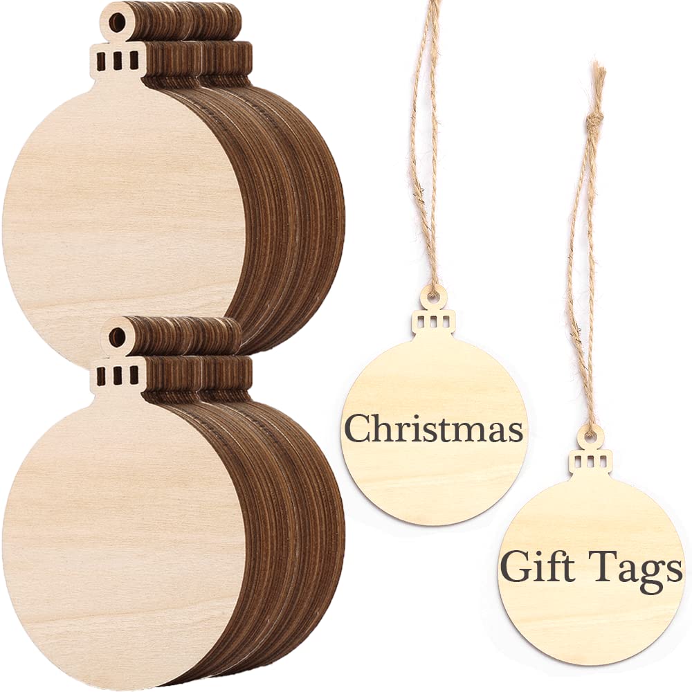 80pcs Natural Wood Slices, HOOMBOOM 3.5 Inch DIY Wooden Christmas Ornaments Unfinished Predrilled Wood Circles for Crafts Centerpieces Holiday Hanging Decorations