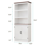 MHOM 71" Tall Bookshelf with Doors, 5 Tiers Farmhouse Bookcase with Adjustable Shelves, Wooden Rustic Display Cabinet for Home Office, Living Room, White MHOM