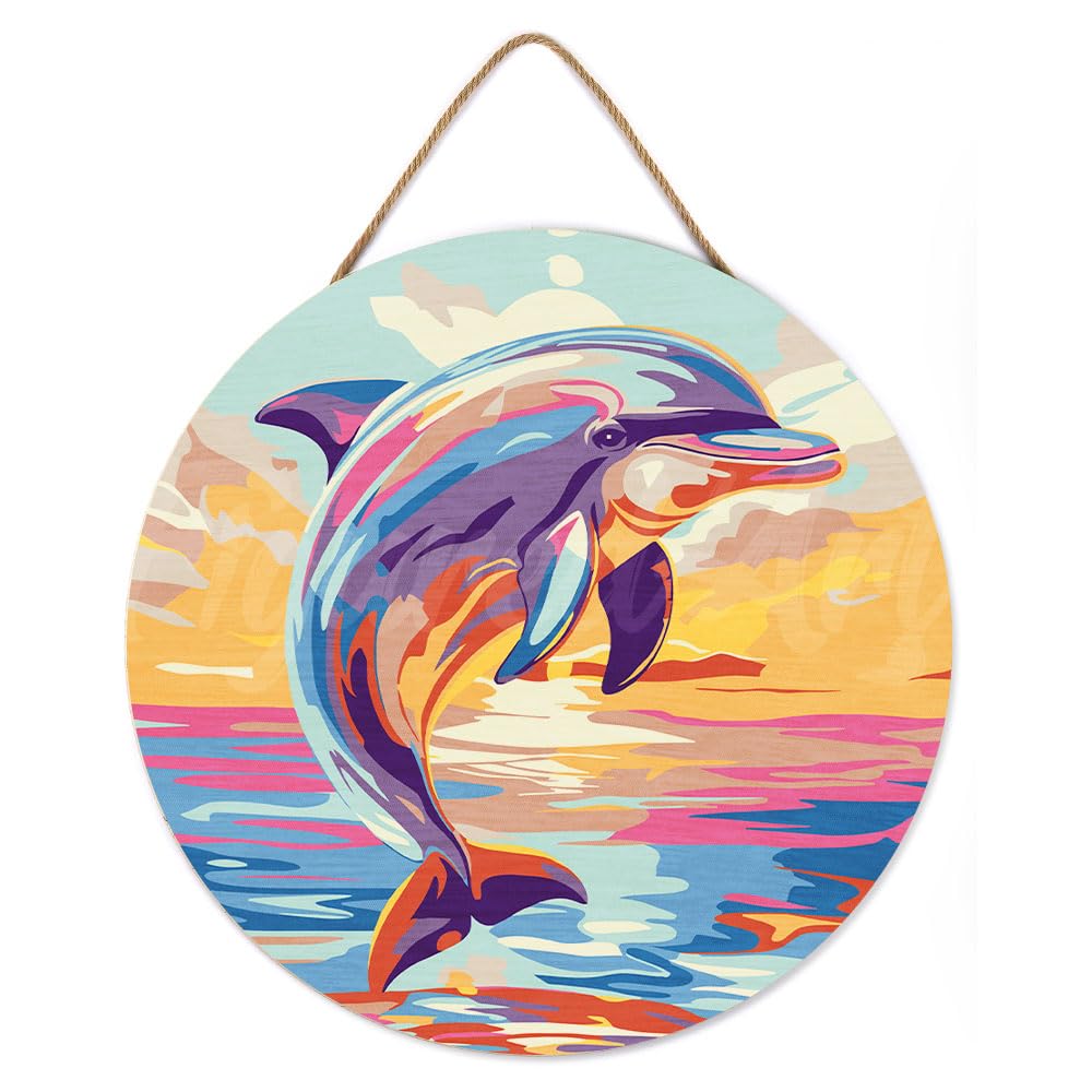 Figured'Art Paint by Numbers Kit for Adults on Wood Slice, 11.8in Diameter - Dolphin - Craft Art Painting DIY Canvas Figured'Art