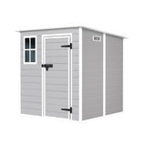 Outdoor Storage Shed 6x6 FT, Resin Lean to Shed with Floor, Window, Lockable Door, Waterproof Outside Sheds Patio Furniture Tool Shed for Bike, Garbage Can, Lawn Mower (Grey, 6 * 6ft) OUEEEDD