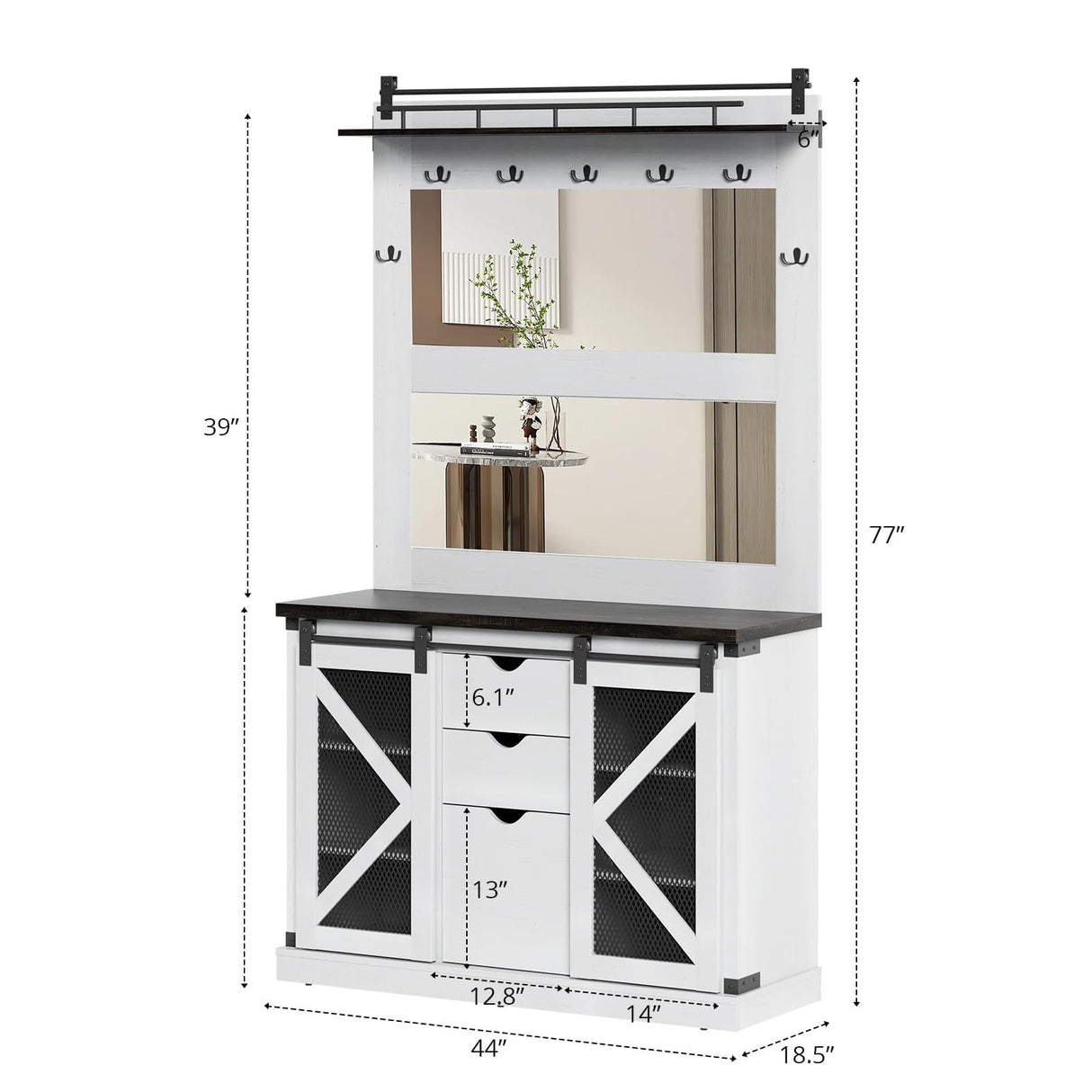 TROPOW Home Farmhouse Hall Tree with High-Definition Mirrors, Spacious Storage Space, and Stable Shoe Cubbies - Multifunctional Coat Rack and Bench for Entryway, White TROPOW