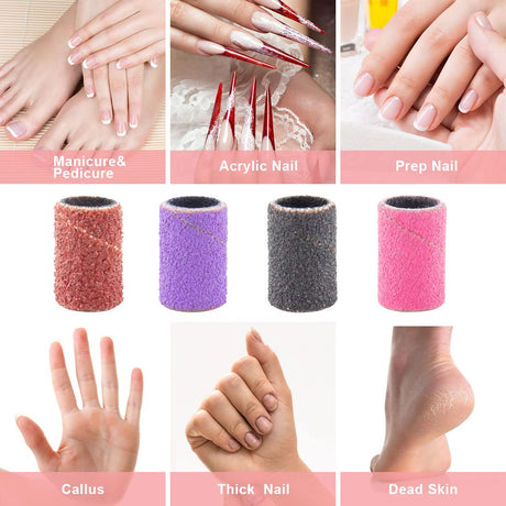 Rolybag Sanding Bands for Nail Drill Nail Sanding Bands Professional Sanding bit Nails 240 Pieces 4 Color Coarse Fine Grit Efile Sand Set 80#120#180#240# 2 Pieces Nail Drill Bits Rolybag