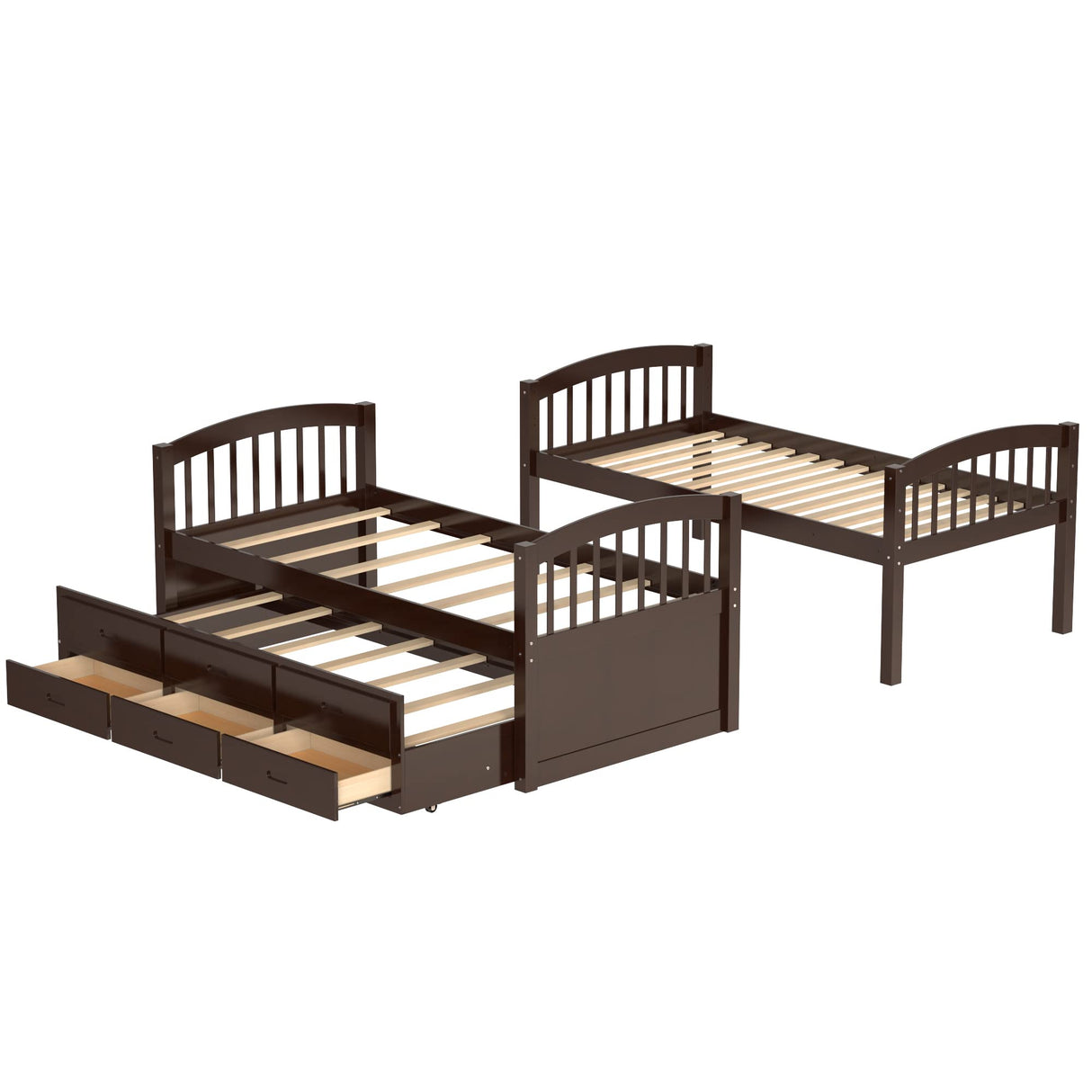 Harper & Bright Designs Twin Over Twin Bunk Bed with Trundle and Storage, Solid Wood Bunk Bed Frame with 3 Drawers for Kids, Teens, Adults (Espresso) Harper & Bright Designs