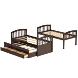 Harper & Bright Designs Twin Over Twin Bunk Bed with Trundle and Storage, Solid Wood Bunk Bed Frame with 3 Drawers for Kids, Teens, Adults (Espresso) Harper & Bright Designs