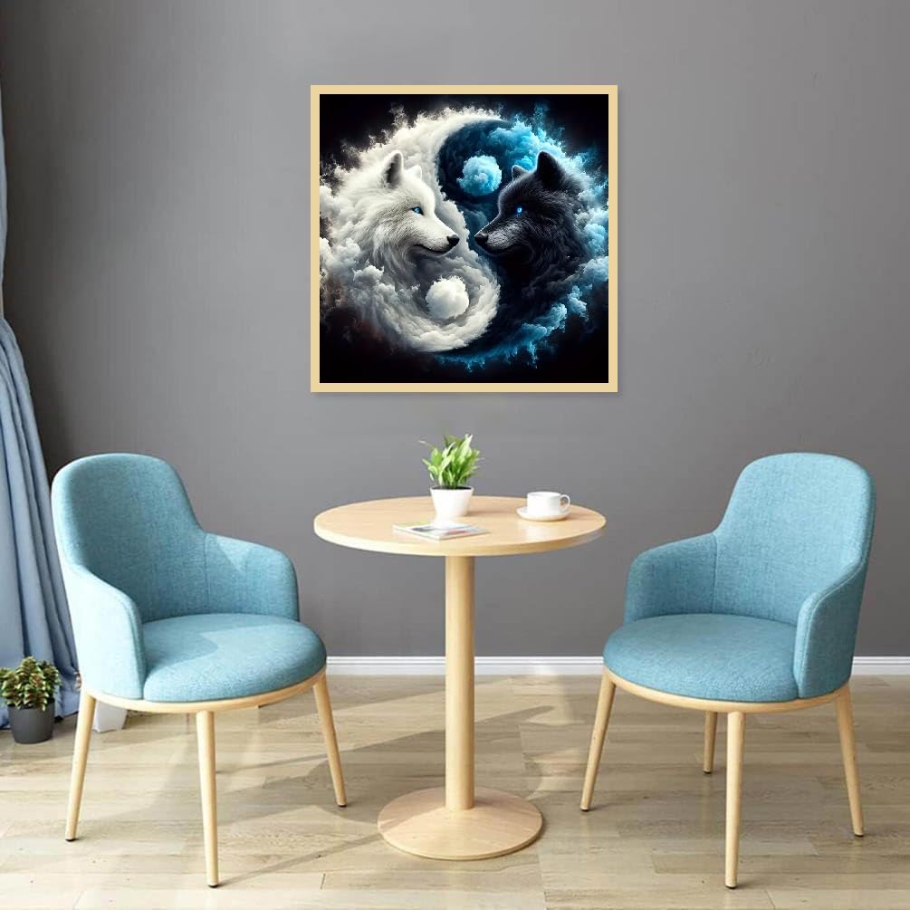 JFYHAB DIY 5D Fox Diamond Painting Kits for Adults Diamond Art Taichi Fox Diamond Painting Full Drill Crystal Rhinestone Embroidery Craft Kits White Black Fox for Home Wall Decor Gifts 12x12inch JFYHAB