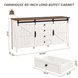 GlouMod 60" Farmhouse Buffet Cabinet with Storage, Sideboard with Shelves and Sliding Barn Door, Neoclassical White Dresser for Bedroom, Coffee Bar Cabinet for Kitchen, Living Room GlouMod