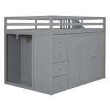 Quarte Multifunctional Loft Bed, Full Size Loft Bed with Built-in Wardrobes, Cabinets and Drawers for Kids Teens Adults, No Box Spring Required (Gray/Pine3, Full) Quarte