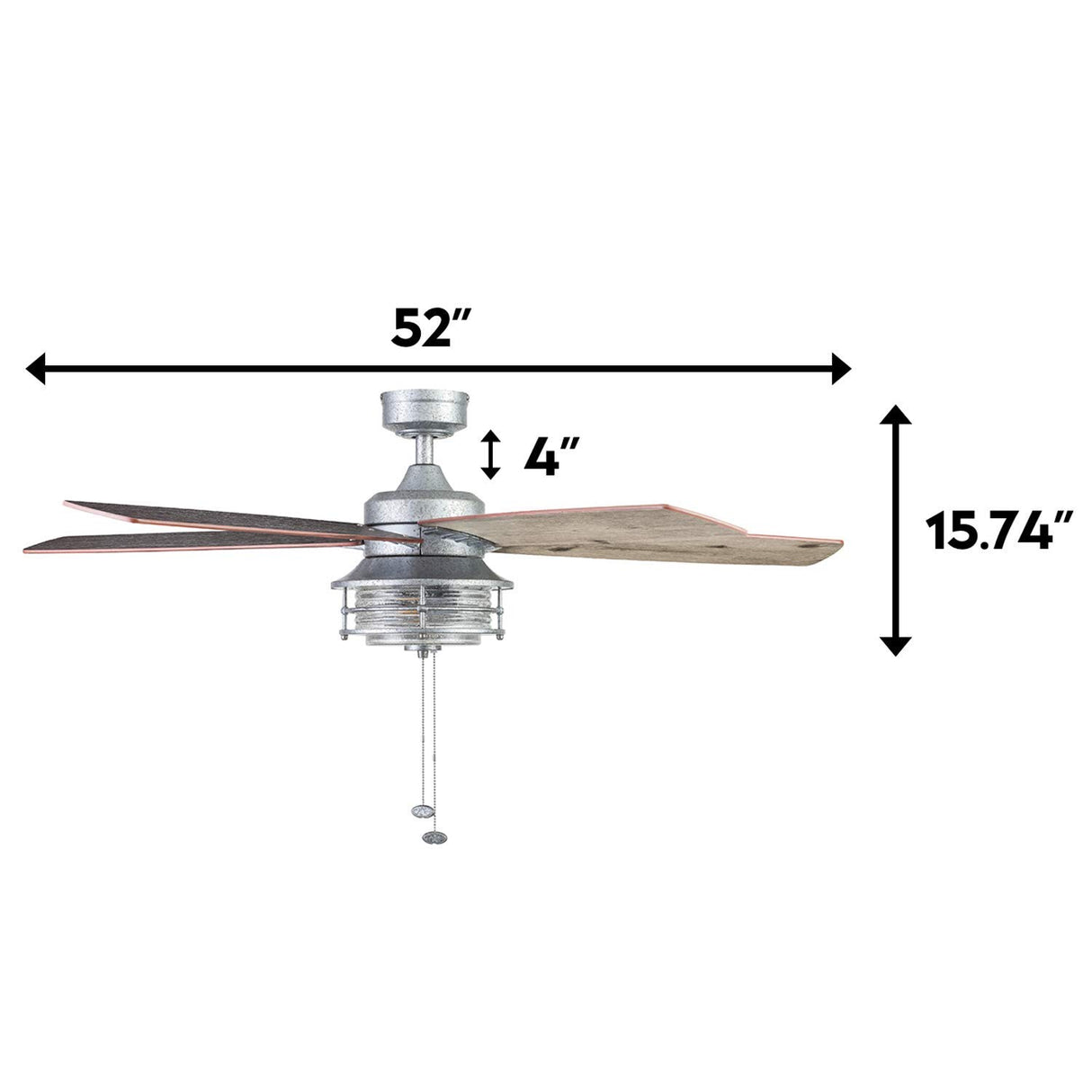 Honeywell Ceiling Fans Foxhaven Farmhouse 52 Inch Ceiling Fan with Light, Outdoor Fan/Indoor Dual-Mount LED Ceiling Fan, 5 Blades, Ebony and Silver Oak Blade Finish Options, Galvanized (51631-01) Honeywell Ceiling Fans