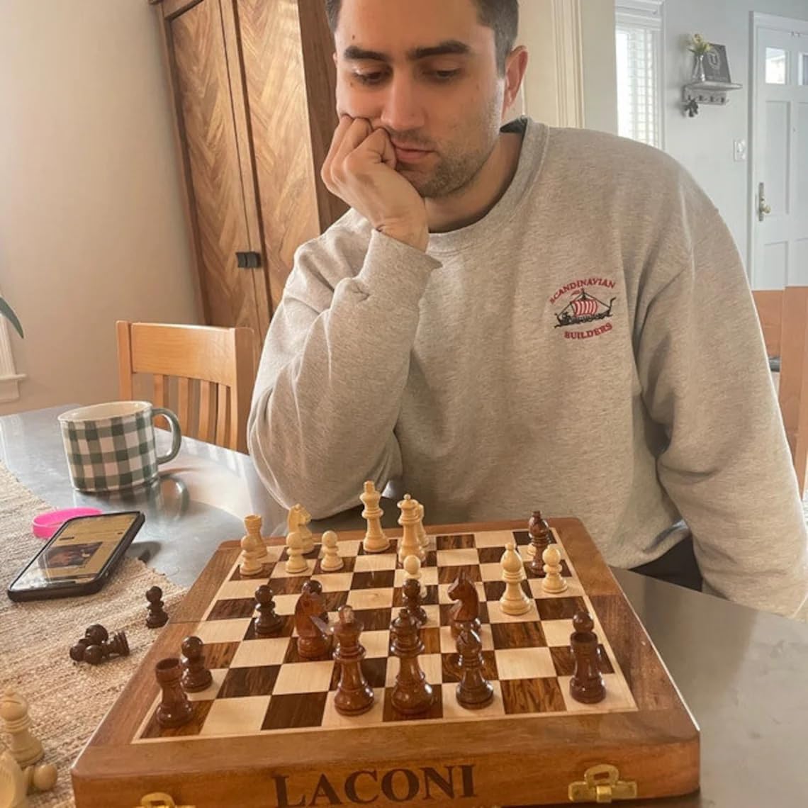 Personalized Wooden Foldable Magnetic Chess Set with 2 Extra Queen | Chessmen Storage Slots, Beginner Chess Set for Adults (Personalized, 10 inches) The Maryam Crafts