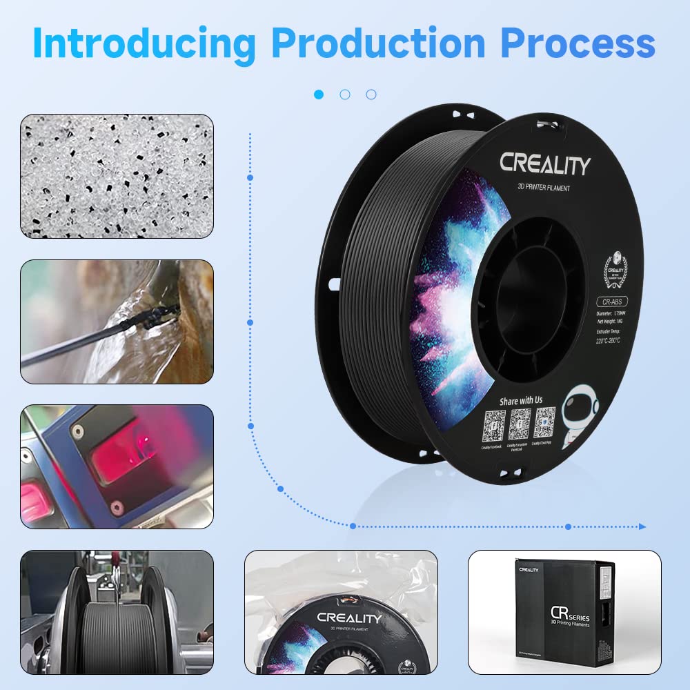 Creality ABS Filament 1.75mm, 3D Printer Filament, No-Tangling, Strong Bonding and Overhang Performance Dimensional Accuracy +/-0.02mm, 2.2lbs/Spool Creality