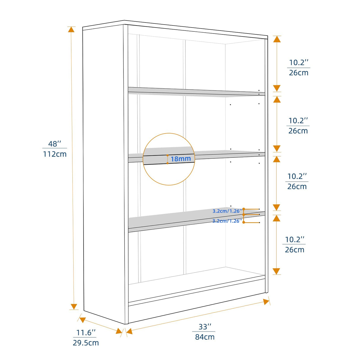 i-VTIES Bookcase Adjustable Storage Shelves,48-Inch Bookshelf,4-Tier Modern Wood Bookcase for Bedroom, Office, Living Room & Library(Cherry) i-VTIES