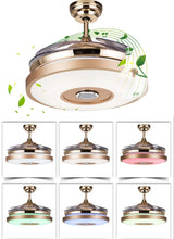 Fandian 36'' Modern Smart Ceiling Fans with Light, Bluetooth Speaker Chandeliers 7 Colors Retractable Blades Fandeliers with Remote Control, Dimmable LED Kits for Indoor Bedroom (36 Classic) Fandian