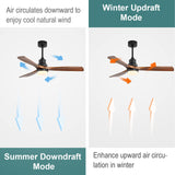 Sofucor 52 Inch Ceiling Fans with Lights and Remote Control, 3 Down Rods Outdoor Ceiling Fan with Light, Dimmable LED Light, Noiseless Motor & 3 Reversible Wood Blades Sofucor