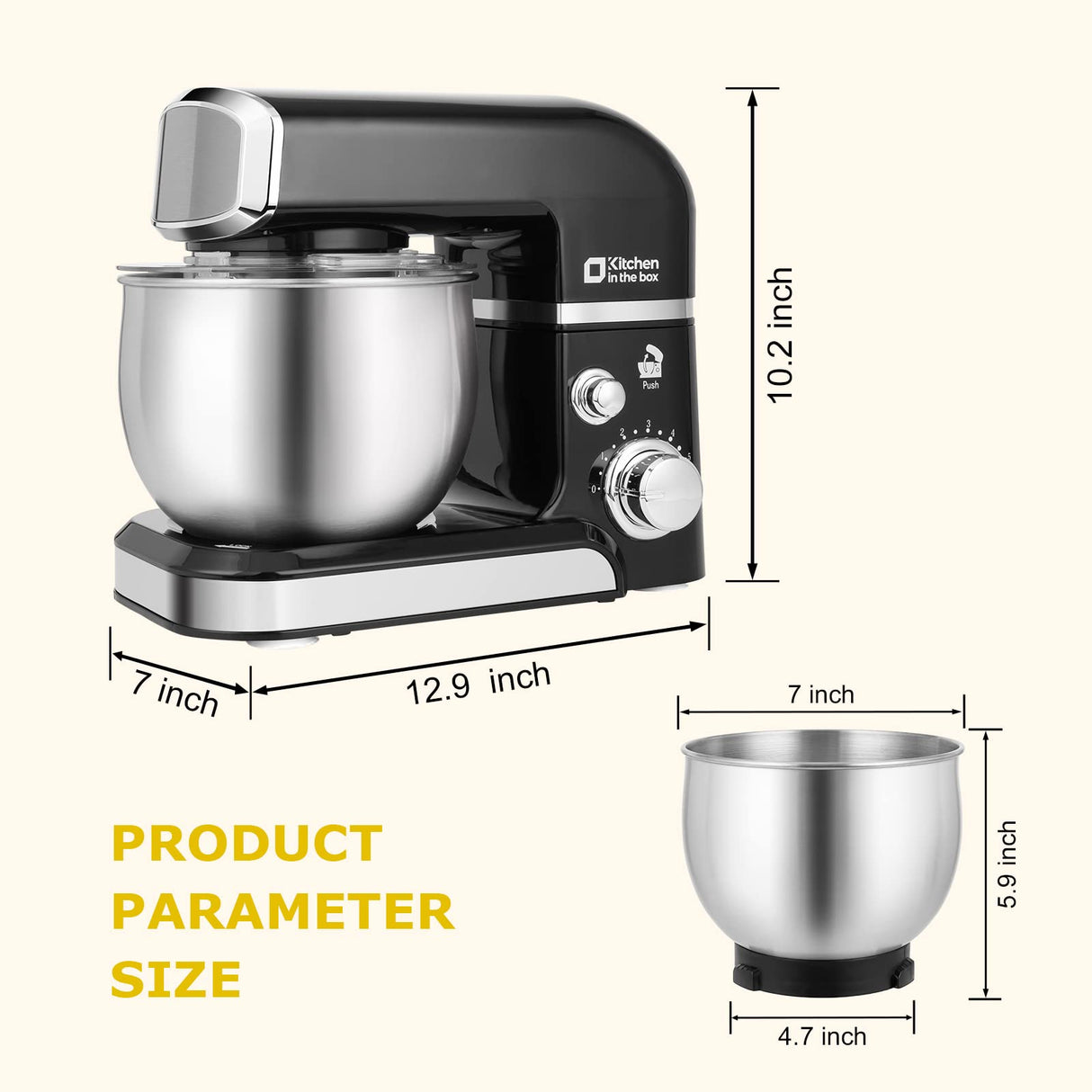 Kitchen in the box Stand Mixer,3.2Qt Small Electric Food Mixer,6 Speeds Portable Lightweight Kitchen Mixer for Daily Use with Egg Whisk,Dough Hook,Flat Beater (Black) Kitchen in the box