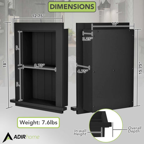 AdirHome Recessed Wall Mount Storage Cabinet – Sturdy Fully Assembled Wooden Utility Storage Shelf – Ideal for Home Kitchen, Bathroom, Laundry, Medicine Cabinet (Black) AdirHome