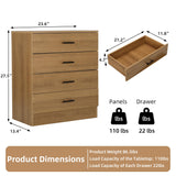 YIGOBUY Wooden Dresser for Bedroom Oak 4 Drawer Tall Dressers Small Chest of Drawers Modern Storage Cabinet Organizer Unit for Closet, Cloakroom, Entryway Comoda para Habitacion con Cajones YIGOBUY