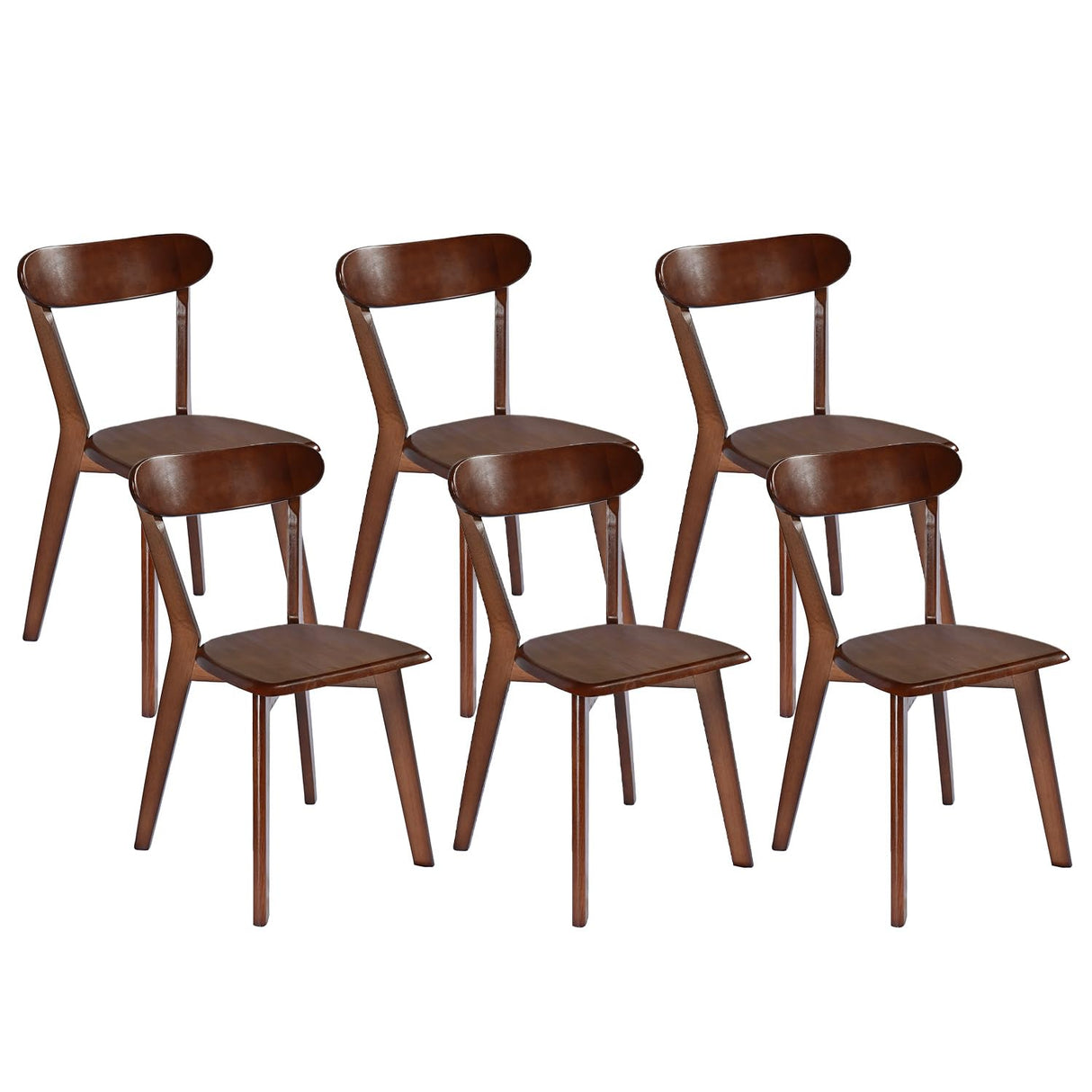 DELAVIN Soild Wood Dining Chairs Set of 6, Mid Century Oak Wood Kitchen Chairs, Vintage Dining Room Chairs Set Suitable for Kitchen, Stackable Dining Chairs, Walnut DELAVIN