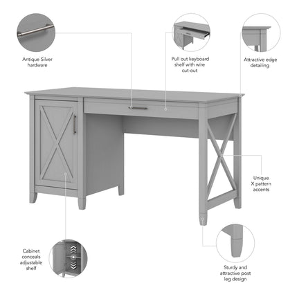 Bush Furniture Key West Computer Desk with Storage | Farmhouse PC Table for Home Office, 54W, Cape Cod Gray - WoodArtSupply