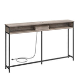 VASAGLE 55.1-Inch Console Table with Outlet and Shelves, Sofa Table with Charging Station, Behind Couch Table Skinny, Entryway Table for Hallway, Living Room, Heather Greige and Ink Black ULNT120K02 VASAGLE