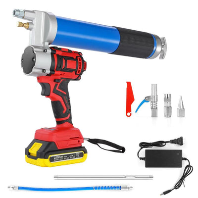 21V Electric Grease Gun with Battery*2, 12000 PSI Cordless Grease Gun Kit with Case & Accessories (Charger, Coupler Locks, tip, Hose, Cartridge Tube)
