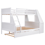 Bellemave Twin Over Full Bunk Bed with Trundle, Desk, Storage Drawers & Shelf in White Bellemave