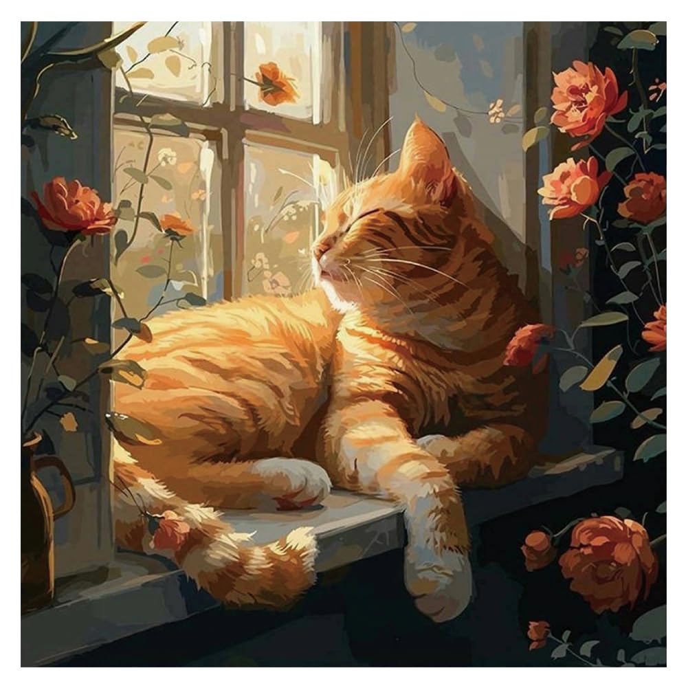 Kulvci Sleeping Cat Diamond Painting Kits for Adults, Diamond Art Kits for Beginners, 5D DIY Full Drill Gem Craft for Home Decor Gift 12x12inch Kulvci