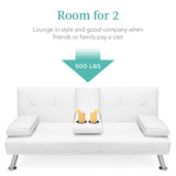 Best Choice Products Faux Leather Upholstered Modern Convertible Futon, Adjustable Folding Sofa Bed, Guest Bed w/Removable Armrests - White Best Choice Products
