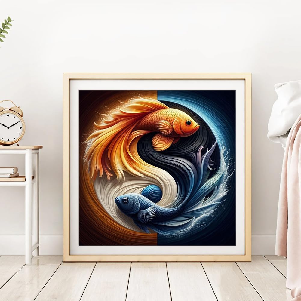 DPDAKIT Fish Diamond Art Kits for Adults, Taichi Diamond Painting Kits for Beginner, 5D DIY Round Full Gem Art Crafts for Home Wall Decor Gift, 12x12inch DPDAKIT