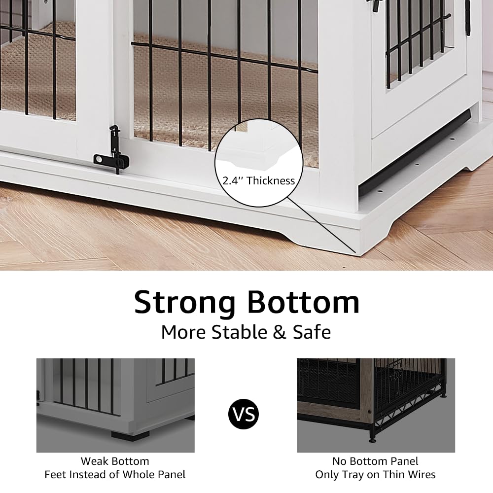 beeNbkks Dog Crate Furniture with Sliding Barn Door, Stylish Double Doors Wooden Kennel with Tray and Cushion, Decorative Indoor Pet House Side End Table for Medium Large Dogs beeNbkks