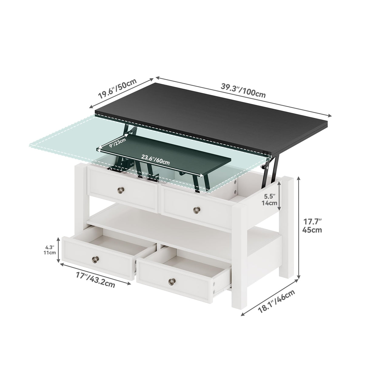 YITAHOME Lift Top Coffee Table, Multi-Functional Convertible Coffee Table with Drawers and Hidden Storage, Dining Table for Living Room, Home Office YITAHOME