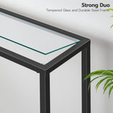 HOOBRO 39.4" Black Console Table, Tempered Glass Sofa Table, Modern Entryway Table, Narrow Couch Table, Metal Frame, for Living Room, Hallway BK04XG01 HOOBRO