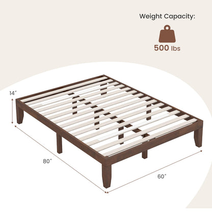 Giantex 14 Inch Queen Walnut Wood Platform Bed Frame with Heavy Duty Slat Support, Minimalist Design, No Box Spring Needed - WoodArtSupply