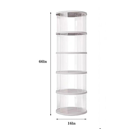 360° Rotating White Bookshelf Tower - 5-Tier Spinning Storage for Small Spaces - WoodArtSupply