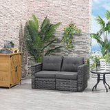 Outsunny 2 Piece Patio Wicker Corner Sofa Set, Outdoor PE Rattan Furniture, with Curved Armrests and Padded Cushions for Balcony, Garden, or Lawn, Lawn, Grey Outsunny