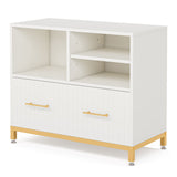 Tribesigns Lateral File Cabinet with Drawer, White Filing Cabinet with Adjustable Hanging Rod for Letter/Letter/A4 Size Files, 35.4" Wood Modern Printer Stand with Open Storage Spaces for Home Office Tribesigns