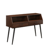 Walker Edison Perdita Minimalist Glass-Shelf Entry Table, 44 Inch, Dark Walnut Walker Edison