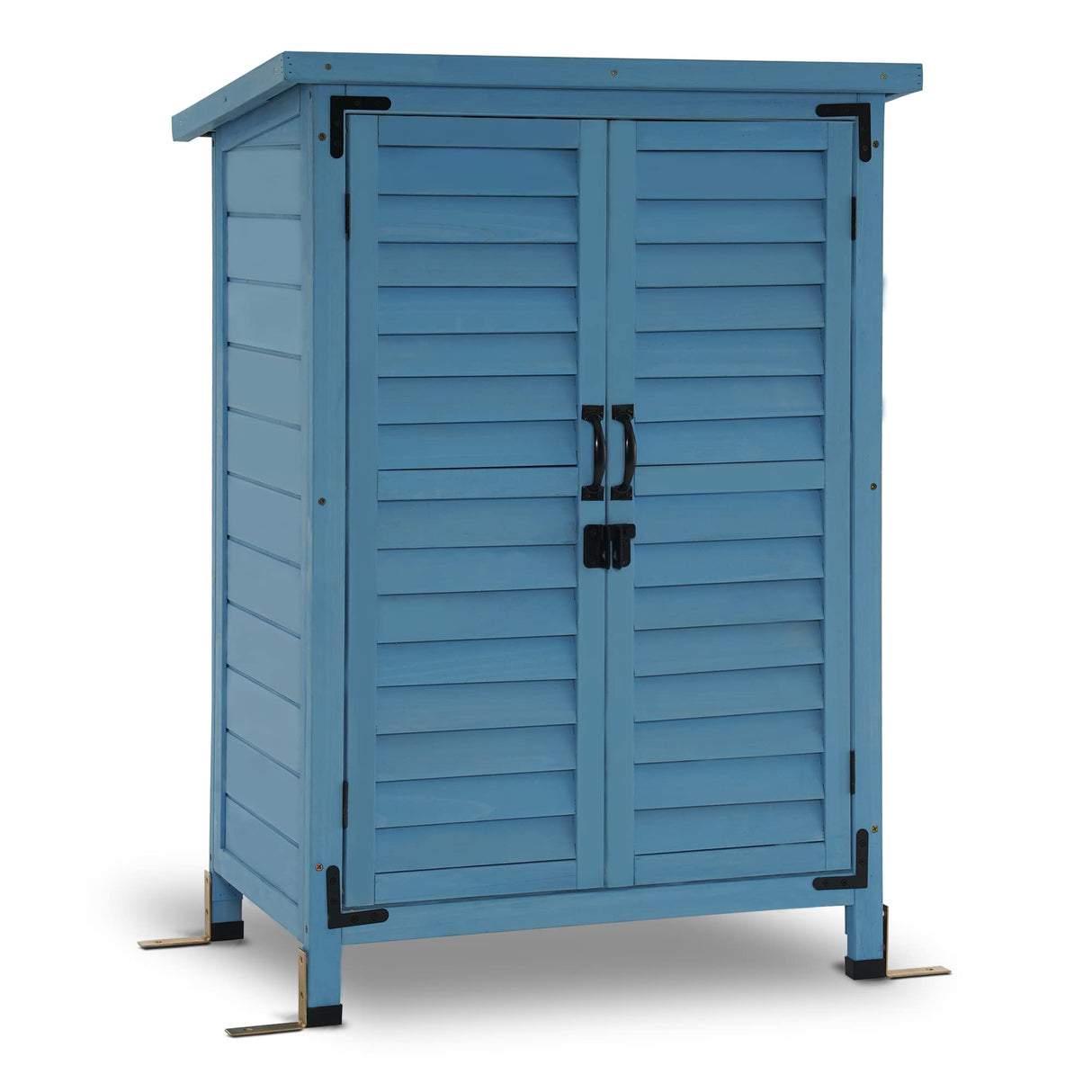 MCombo Outdoor Wood Storage Cabinet, Small Size Garden Wooden Tool Shed with Double Doors, Outside Tools Cabinet for Backyard (24.6”x 18.3”x38.2”) 0985 (Blue) MCombo